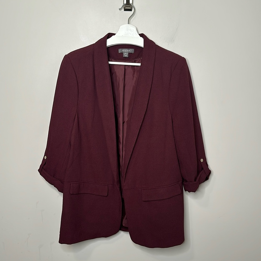 Primark Maroon Open Front Cropped Sleeve Blazer